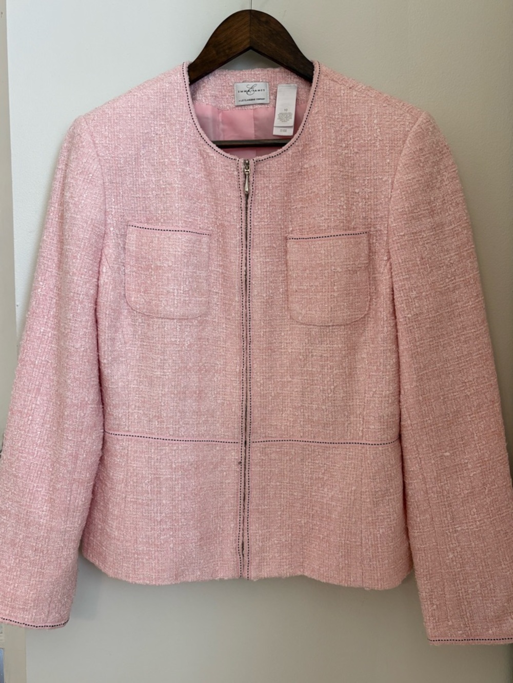 Emma James A Liz Claiborne Company Light Pink Tweed Zip Jacket Blazer Sz: 10